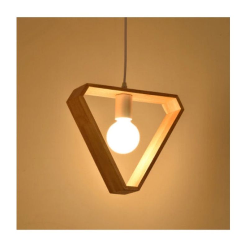 Lampara Retro Triangulo Colgante Vintage Soquete E27 Madera-1