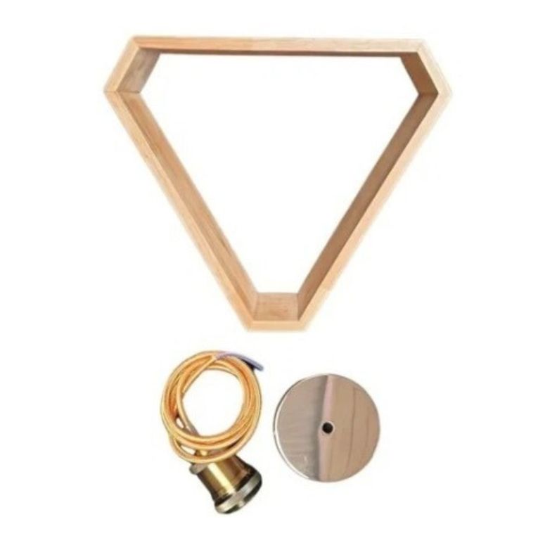 Lampara Retro Triangulo Colgante Vintage Soquete E27 Madera-3