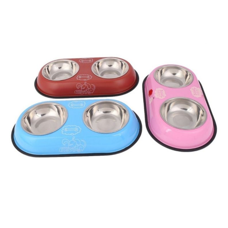 Dispensador Plato Doble Mascota Comedero Bebedero Perro Gato-0