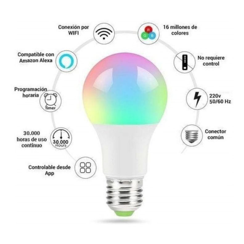 Pack de 3 Ampolleta Inteligente Led Wifi Multicolor SmartE27-3