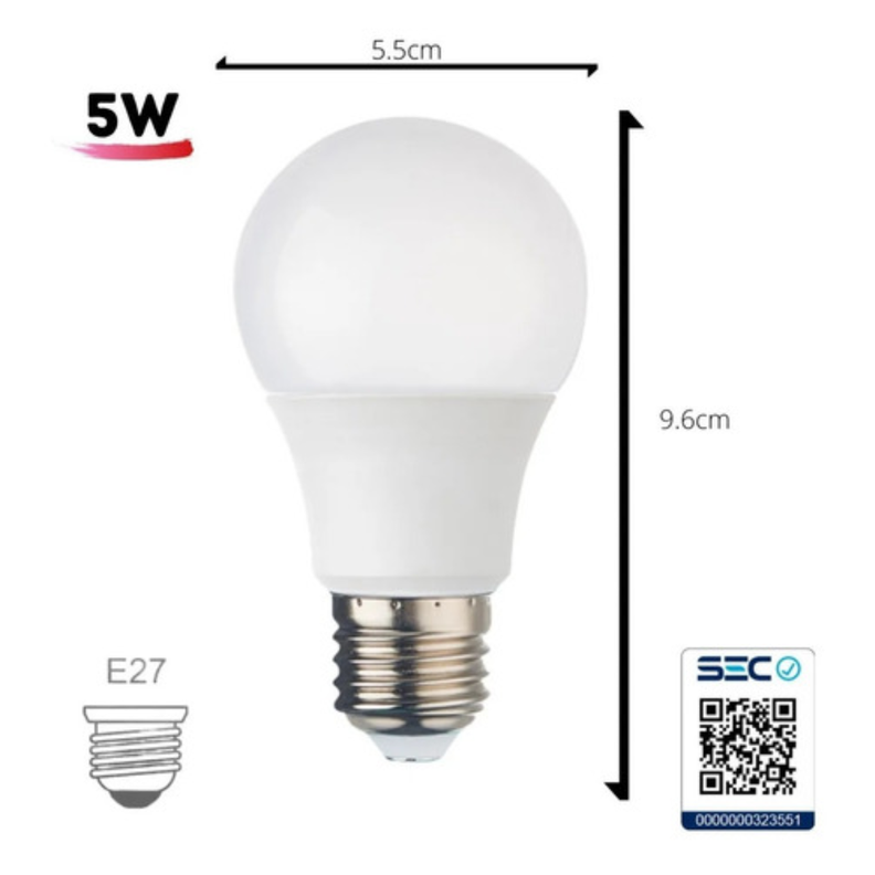 Pack X10 Ampolletas Led Base Rosca Normal E27 5w Sec-2