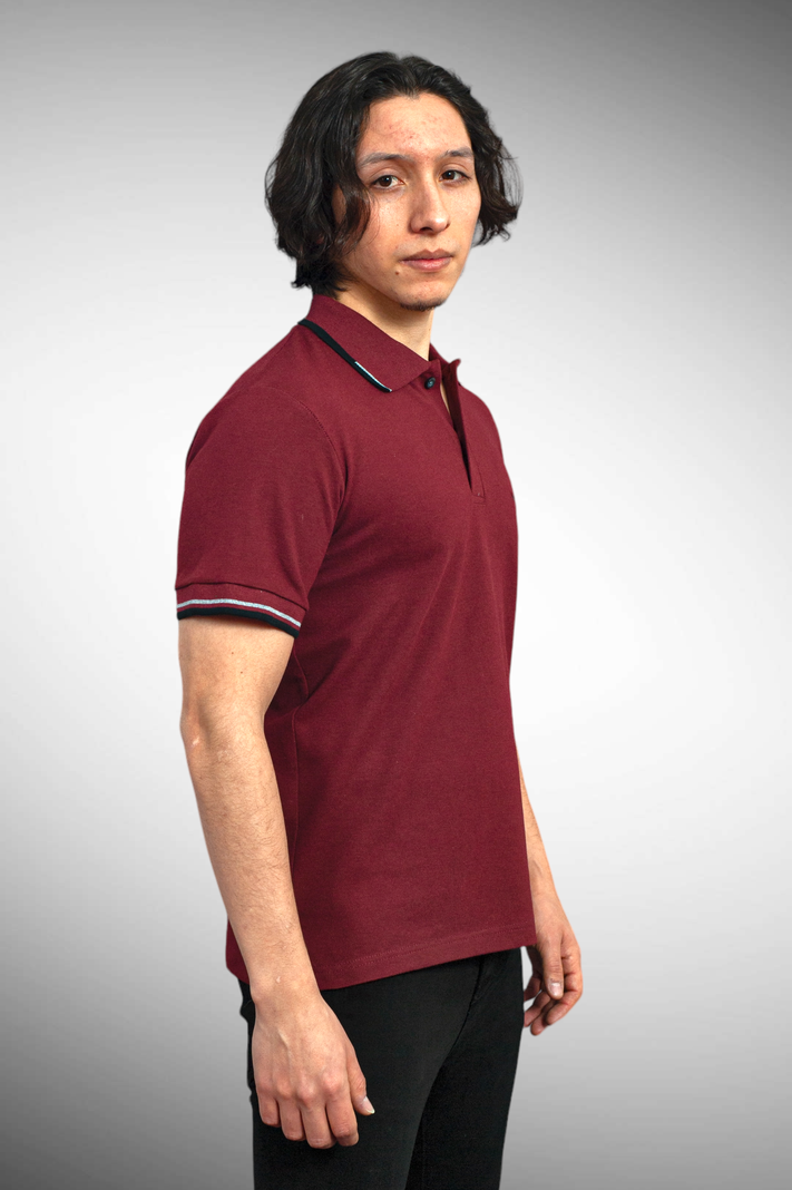 POLERA PIQUE HOMBRE, DETALLES NEGRO – GRIS-2