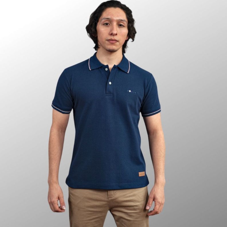 POLERA PIQUE HOMBRE DETALLES ROJO  GRIS-0