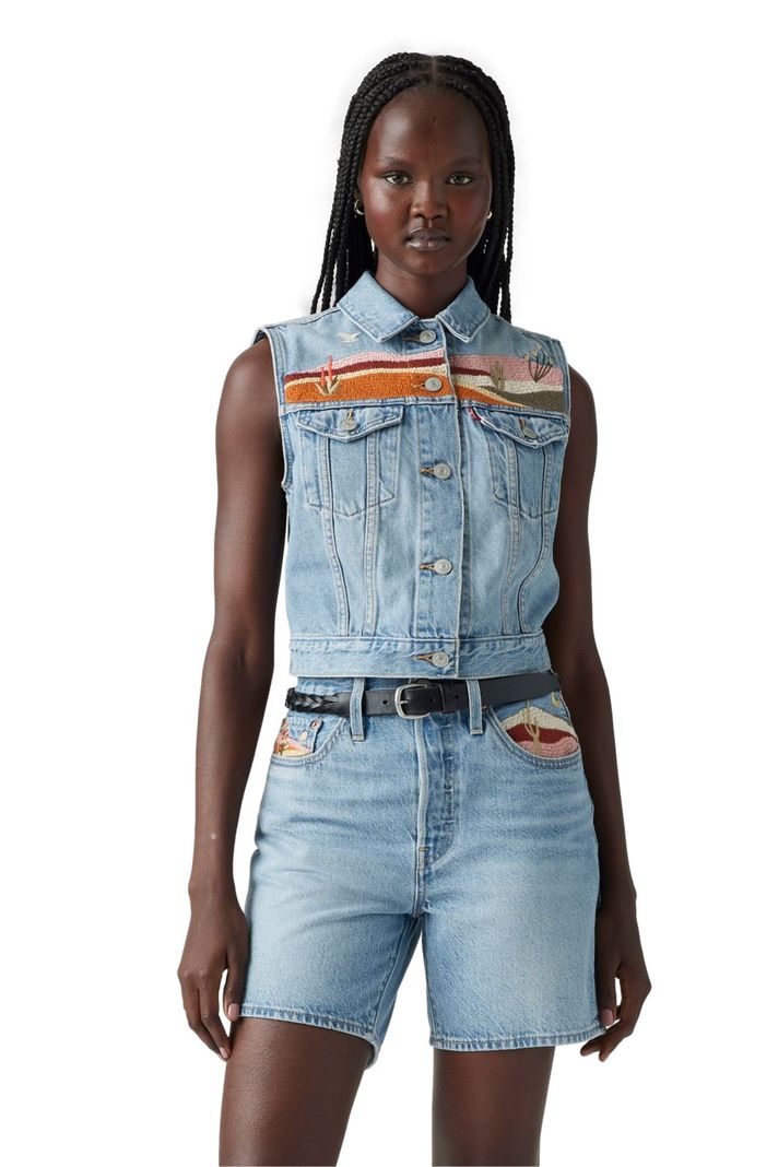 Chaqueta Mujer Embroidered Xs Vest Celeste Levis 002A7-0000-0