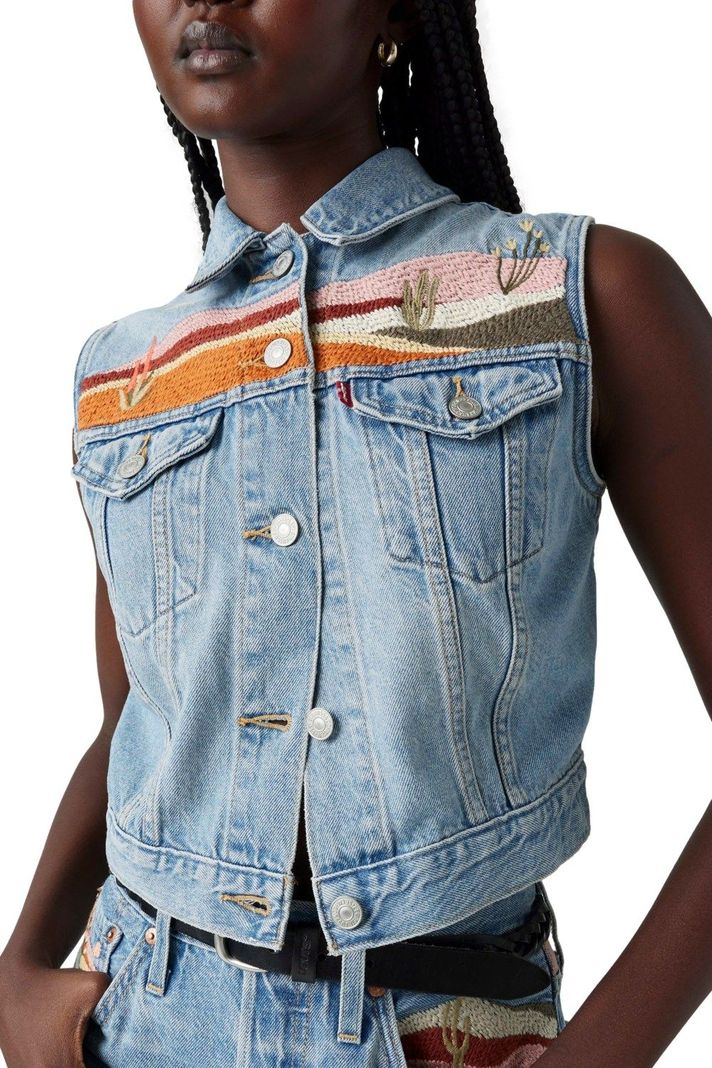 Chaqueta Mujer Embroidered Xs Vest Celeste Levis 002A7-0000-3