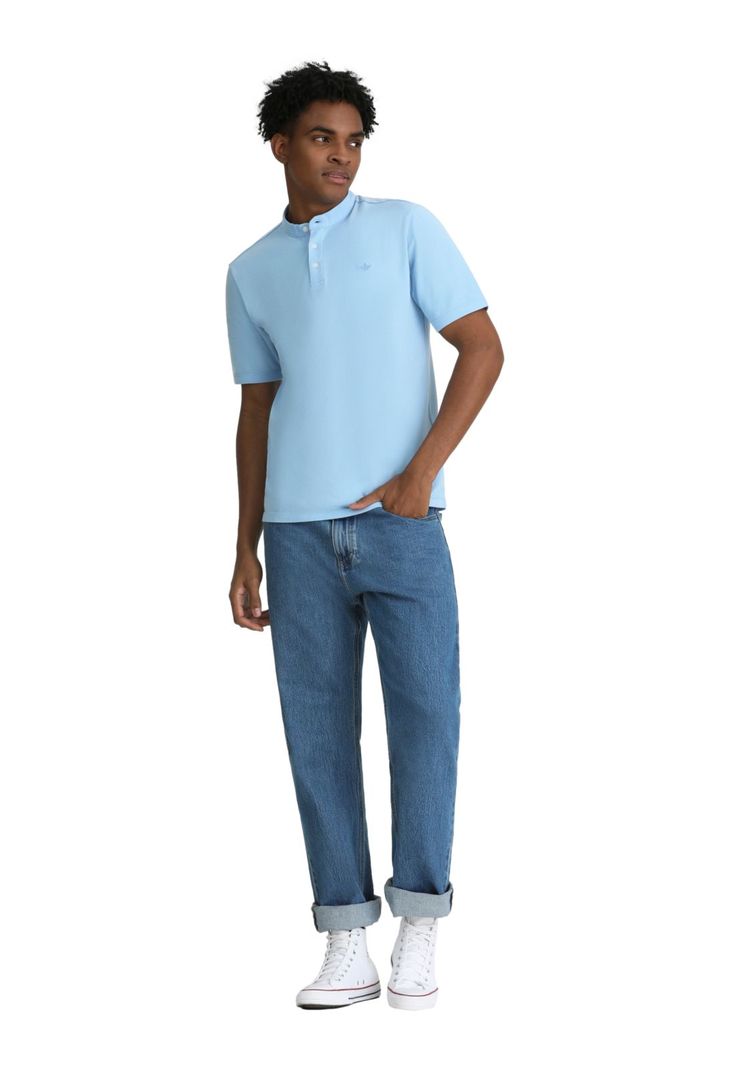 Polo Hombre Stand Collar Slim Fit Celeste A6926-0007-3