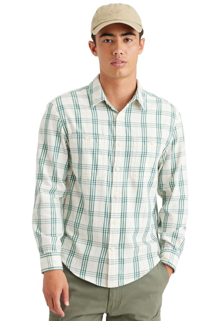 Camisa Hombre Work Regular Fit Blanco-Verde A0877-0050-0