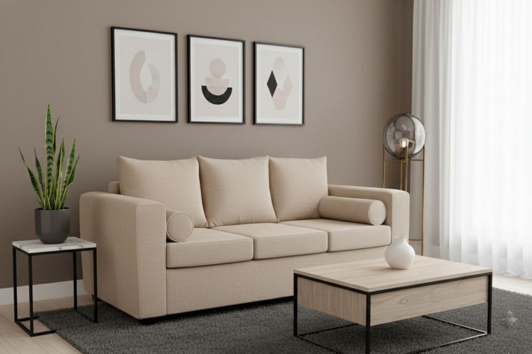 Sofa prince 3 cuerpos felpa beige