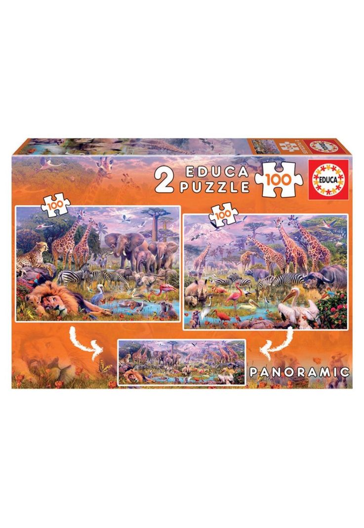 Puzzle Rompecabezas 2x100 piezas Animales Salvajes-0