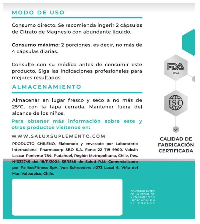 Pack 3 Citrato de magnesio/ 180 capsulas/ 600 mg.-1
