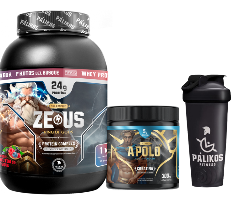 Proteina Zeus Complex 1kg Sabor Frutos del bosque + Creatina Apolo 300g + Shaker-0