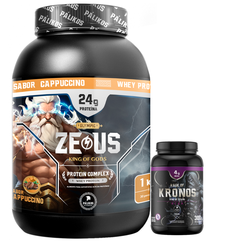 Proteina Zeus Complex 1kg Sabor Cappuccino+ BCAA Kronos 600g Sabor Uva-0