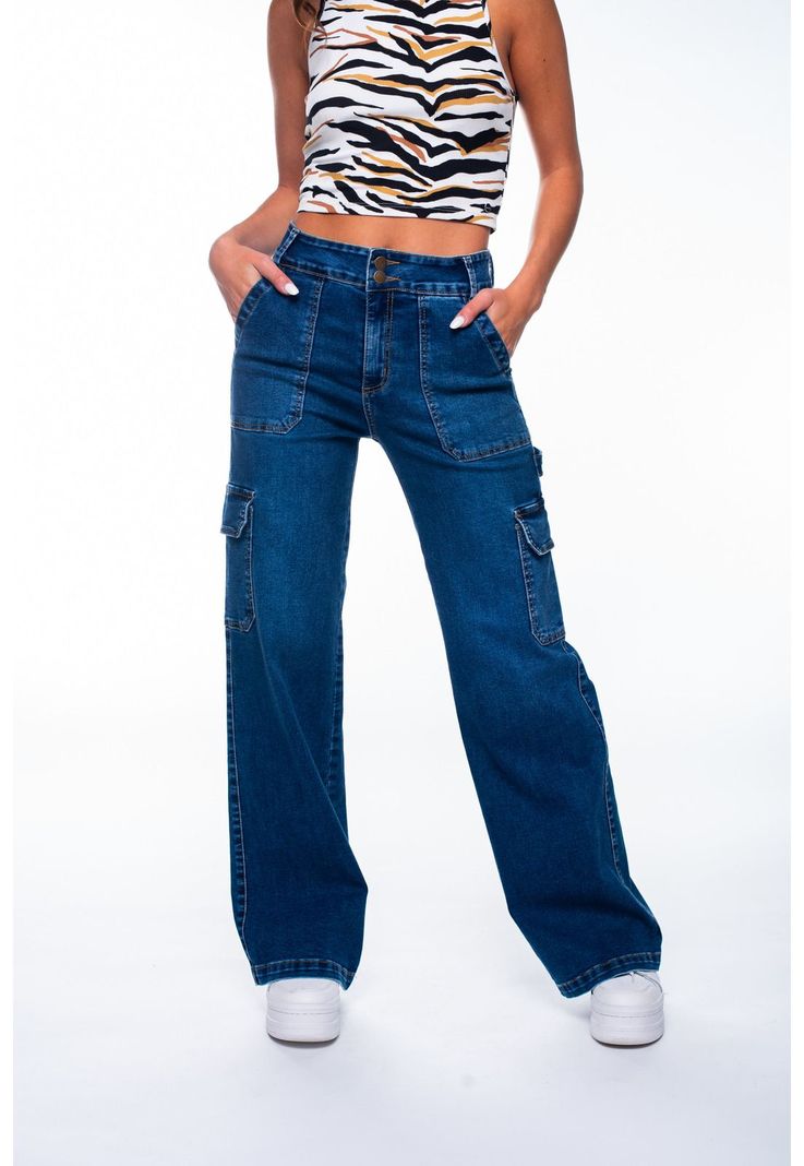 Jeans Naos Palazzo Cargo Azul Medio-0