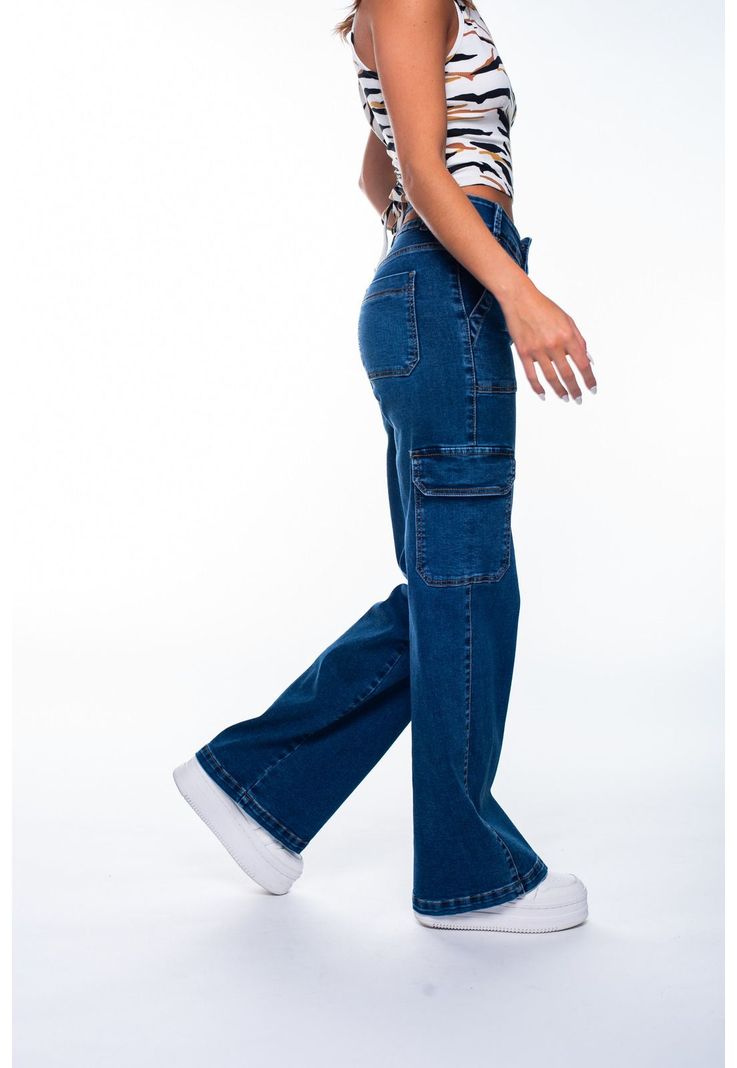 Jeans Naos Palazzo Cargo Azul Medio-2
