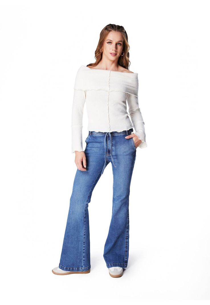 JEANS MACEIO FLARE PRETINA ANCHA C/ LAZO AZUL-0