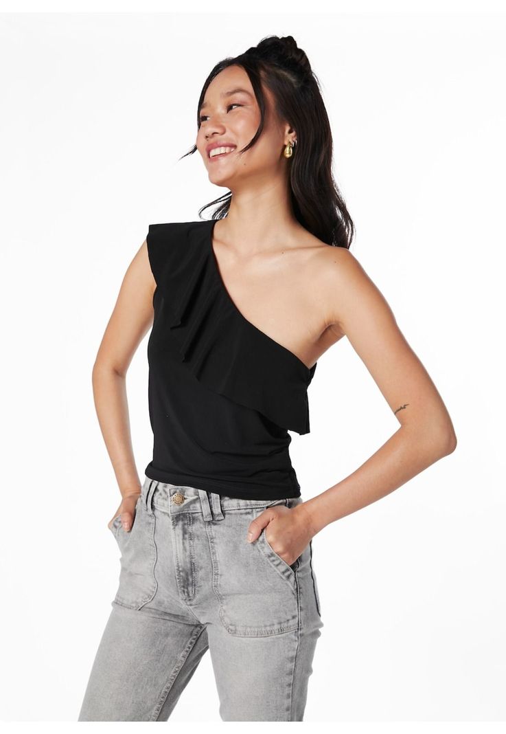 POLERA SES REGULAR ESCOTE ASIMETRICO C/ VUELO NEGRO-1