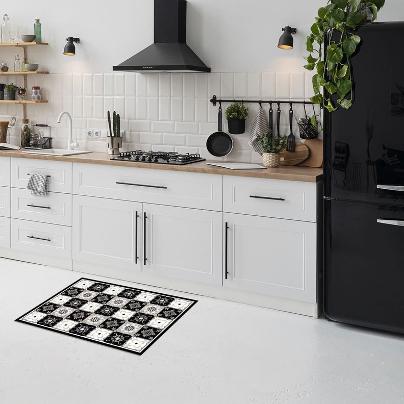 Alfombra Vinílica Cocina Baldosa Clásica Gris 140x180cm-1