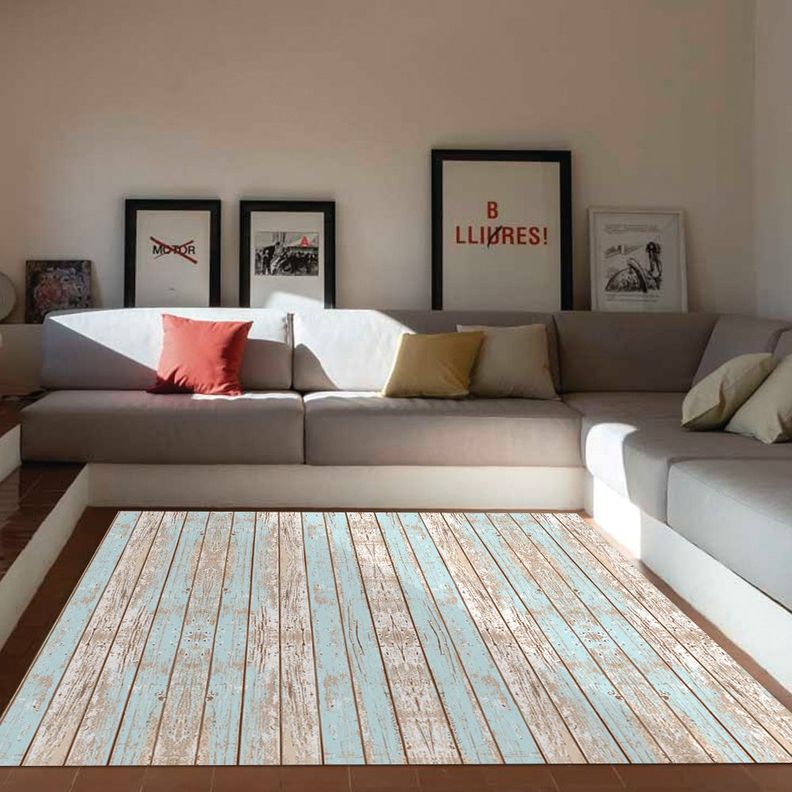 Alfombra Vinílica  Madera Vintage Azul 140x160 cm-6