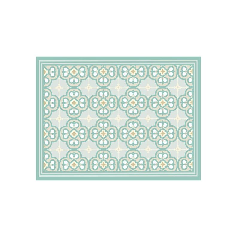 Alfombra Vinílica Living  Flor Árabe Turquesa 50x70 cm-0