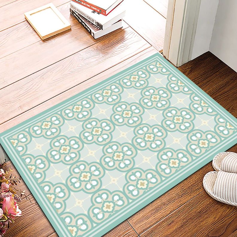 Alfombra Vinílica Living  Flor Árabe Turquesa 50x70 cm-1