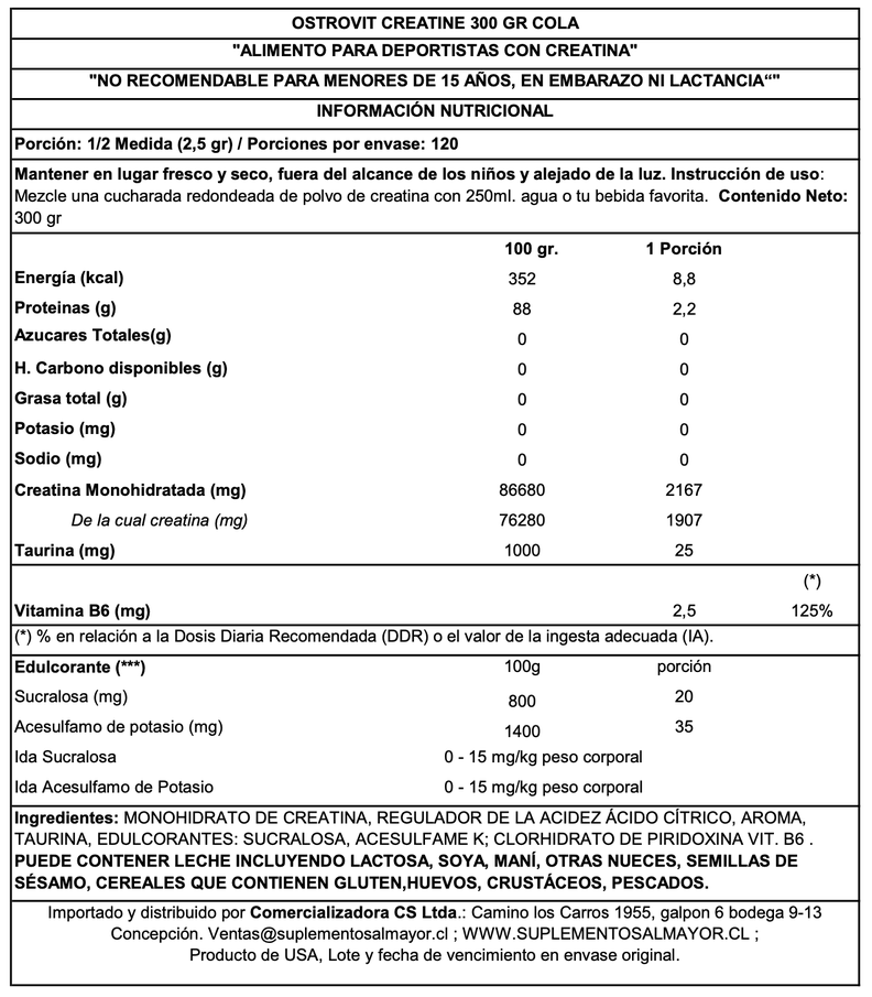 CREATINE MONOHYDRATADA 300GRS COLA - OSTROVIT-1