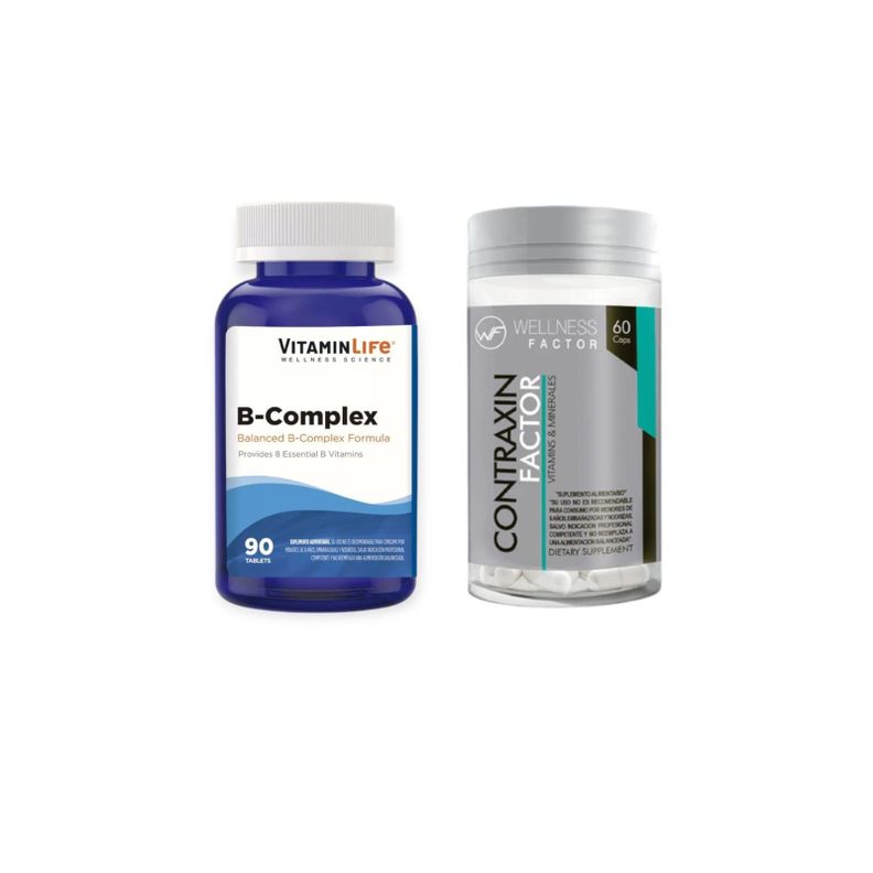 B COMPLEX 90 TABLETAS VITAMINLIFE + CONTRAXIN 60 CPS WELLNES FACTOR-0
