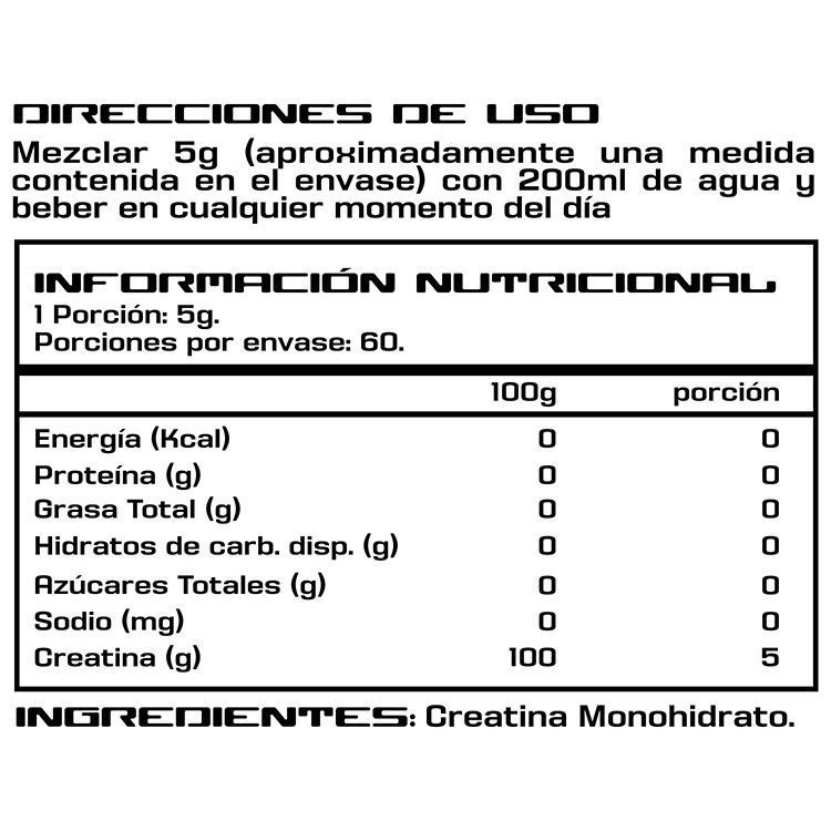 Creatina monohidratada 300gr - 60 servicios - Pegaloco-1