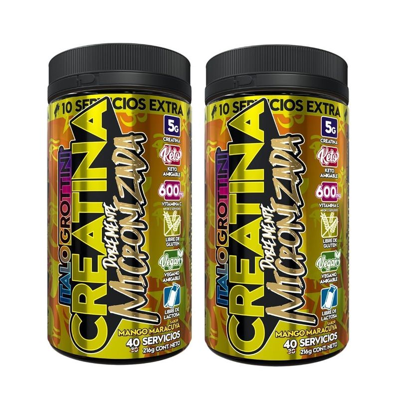 2 FRASCOS CREATINA MONOHIDRATO - 40 SERV C/U - Italo grottini - MANGO MARACUYA-0