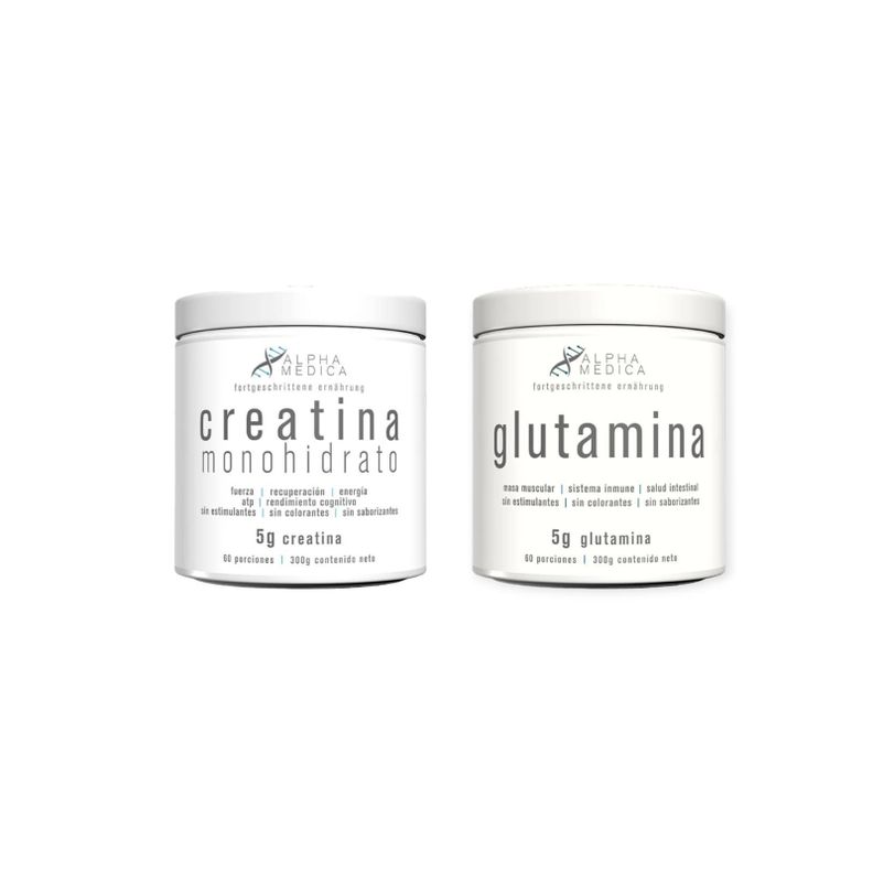 PACK CREATINA MONOHIDRATADA 300GR + GLUTAMINA 300GR - ALPHA MEDICA-0