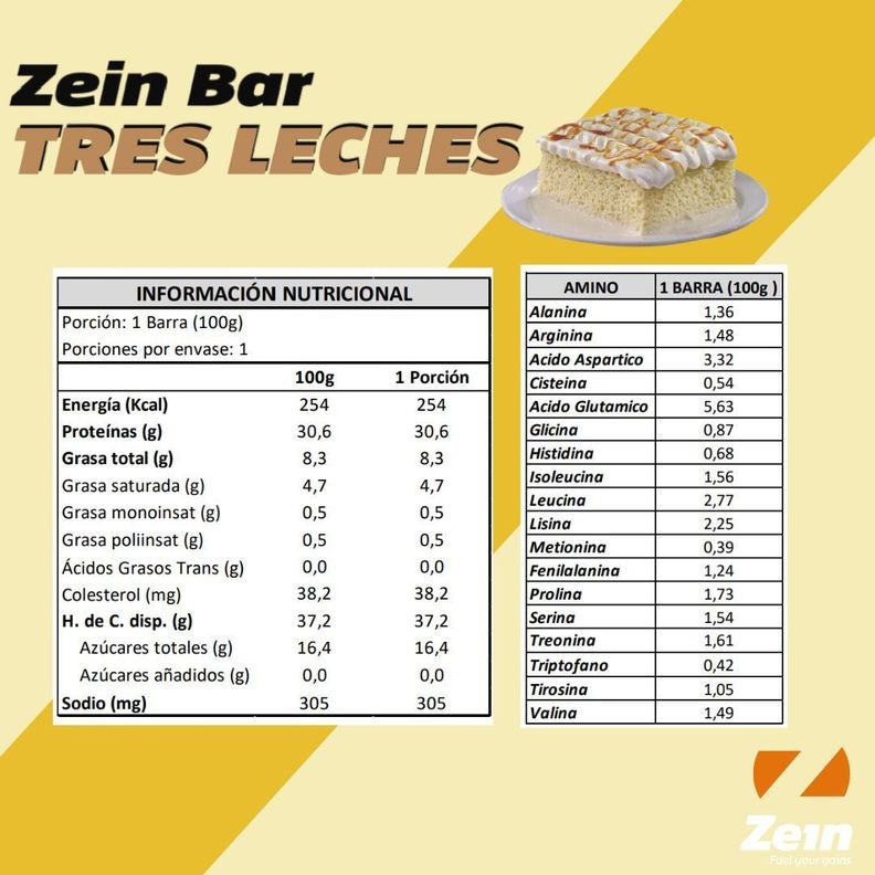 BOX DE 12 BARRAS DE PROTEINA ZEIN BAR TRES LECHES 100GR - ZEIN-2