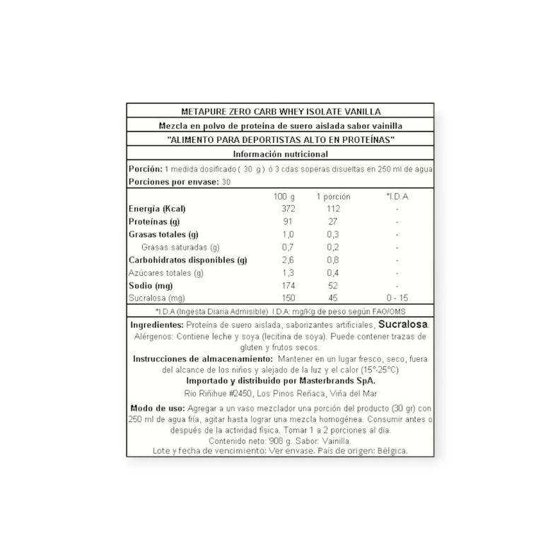 PROTEINA METAPURE ISO WHEY ZERO 908GR CHOCOLATE HAZELNUT - QNT-1