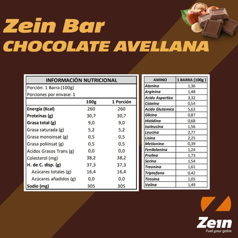 BARRA DE PROTEINA ZEIN BAR CHOCOLATE AVELLANA 100GR - ZEIN-1