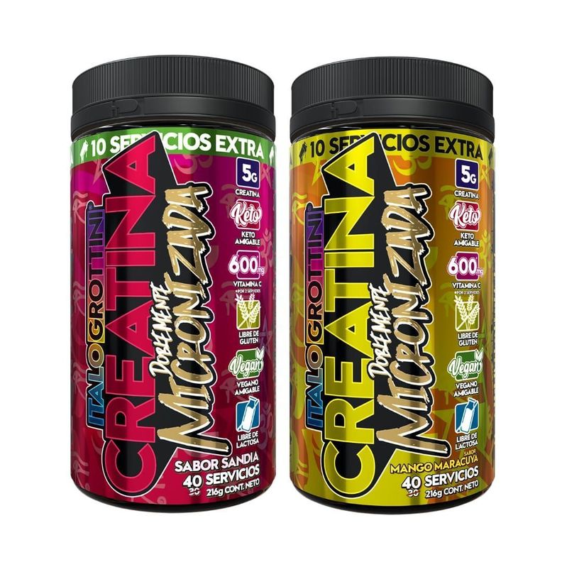 2 FRASCOS CREATINA MONOHIDRATO - 40 SERV C/U - Italo grottini - SANDIA Y MANGO MARACUYA-0