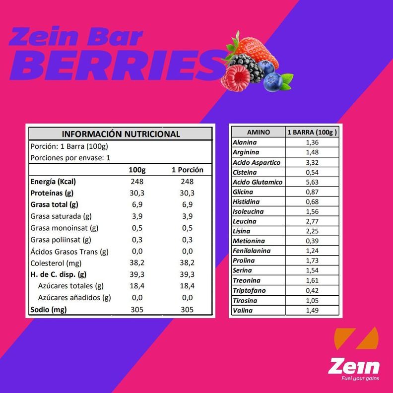 BARRA DE PROTEINA ZEIN BAR BERRIES 100GR - ZEIN-1