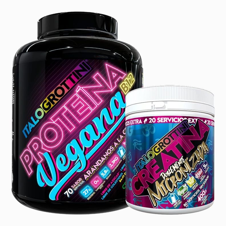 PACK PROTEÍNA VEGANA 5LIBRAS + CREATINA 400GR - ITALO GROTTINI - ARANDONOS CON CREMA | Proteina-0