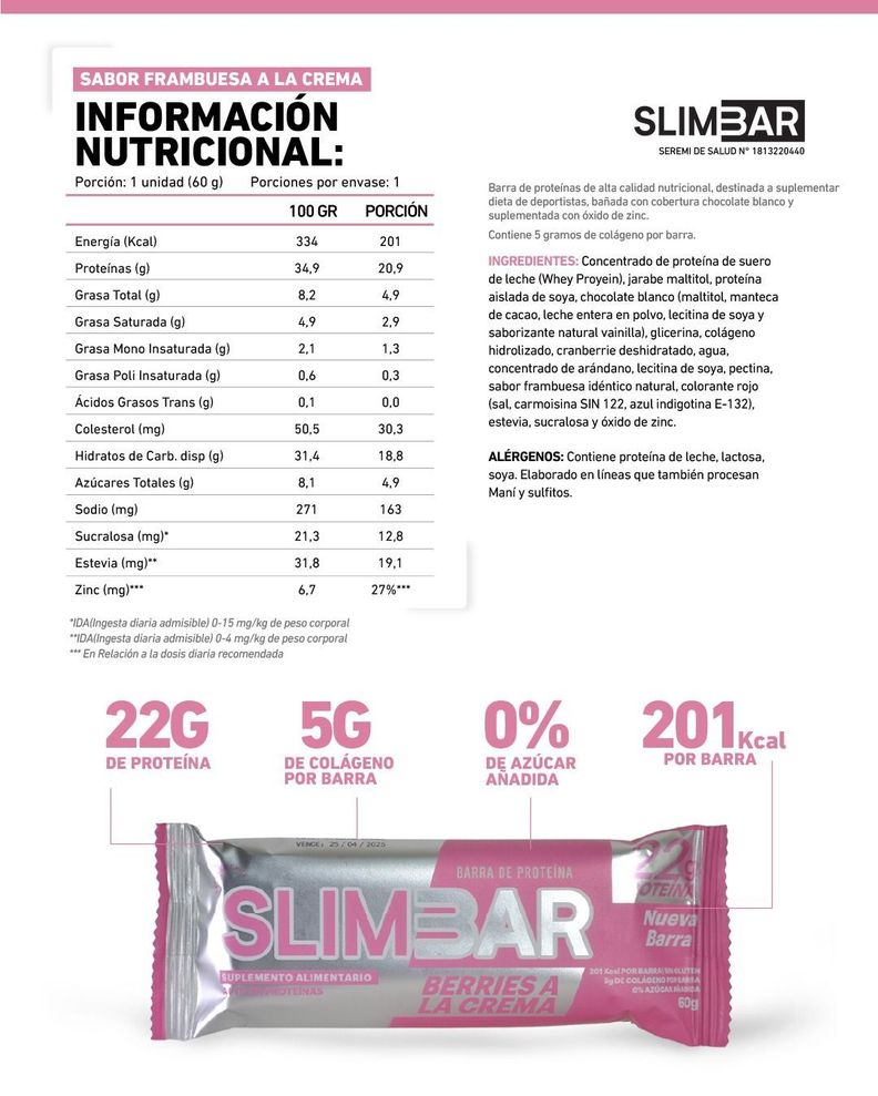 Box 12 barras de proteina  60GR C/U BERRIES A LA CREMA - SLIMBAR-2