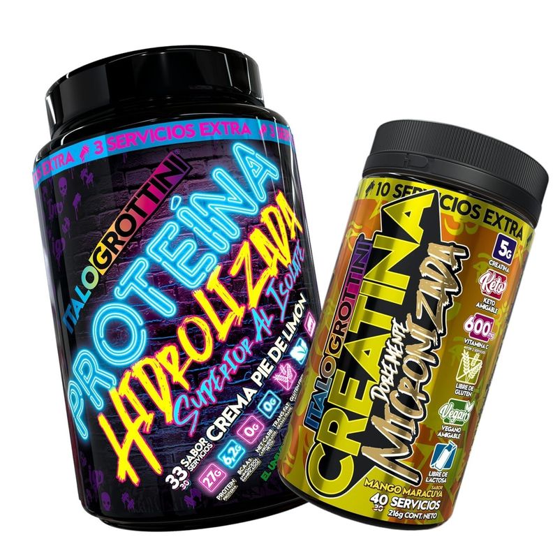 PROTEINA HIDROLIZADA PIE DE LIMÓN 2,3 LB + CREATINA 40 SV MANGO MARACUYA-0
