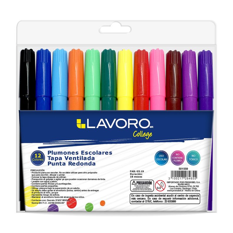 Plumon Escolar Jumbo 12 colores Lavoro-1