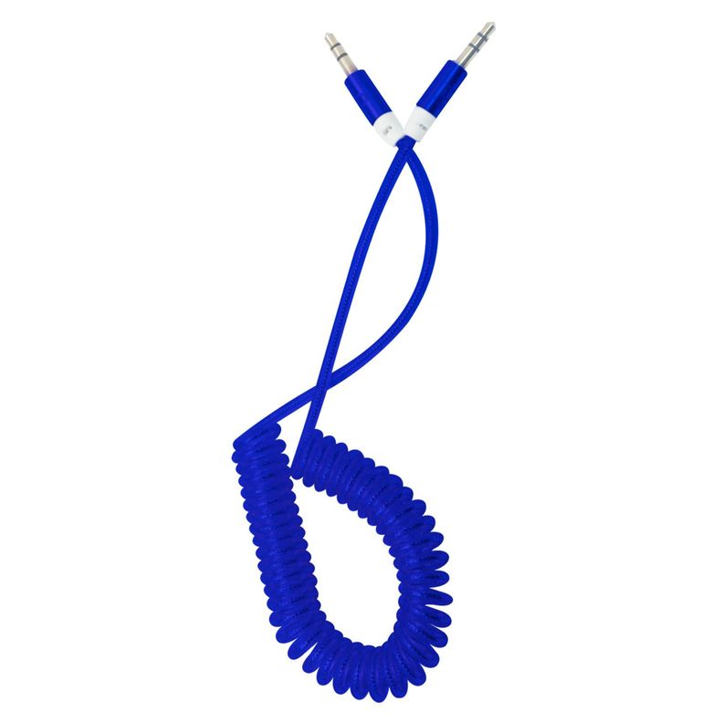 Cable Espiral Audio 3.5 a 3.5 Punta Metal Azul 1 metro-0