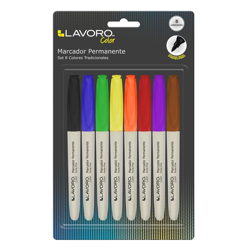Marcador Permanente Set 8 Colores Tradicionales Lavoro-0