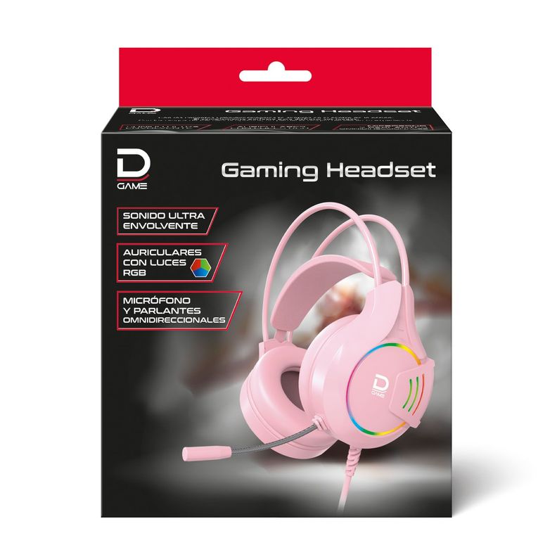 Headset Gamer RGB 3.5 mm + USB Rosado-1
