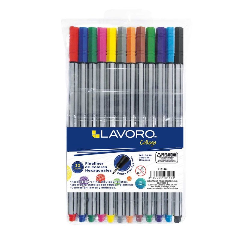 Fineliner 0,5 mm 12 Colores Lavoro-0