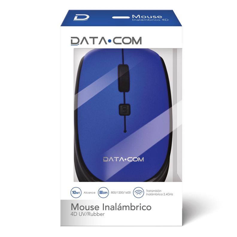 Mouse Inalámbrico 4d Uv/Rubber Azul Datacom Pronobel-0