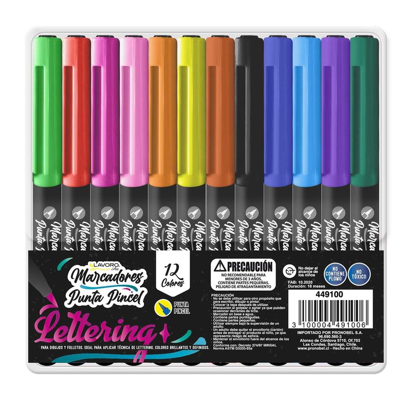 Marcador Punta Pincel 12 Colores Lavoro-0
