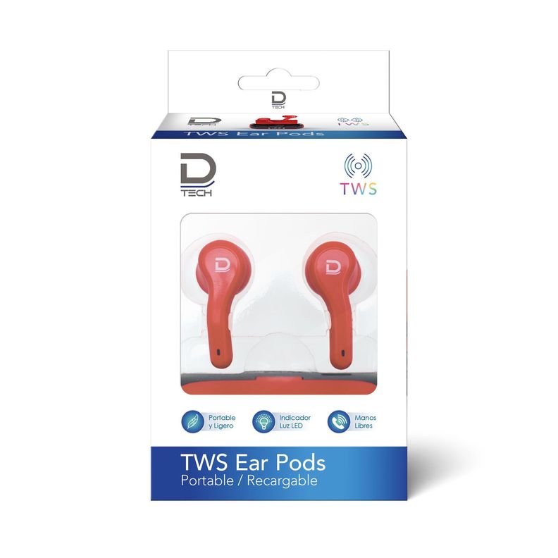 Ear Pods TWS Bluetooth 5.0 Rojo-2