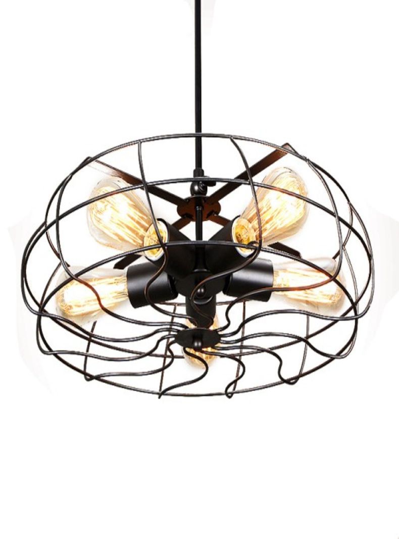 Lampara Colgante Metalica Negra Vintage Industrial forma de ventilador 5 Soquetes -0
