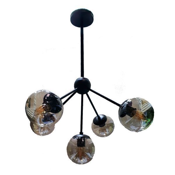 Lampara De Techo Metal Negra 5 Luces Ampolletas Incluidas -0
