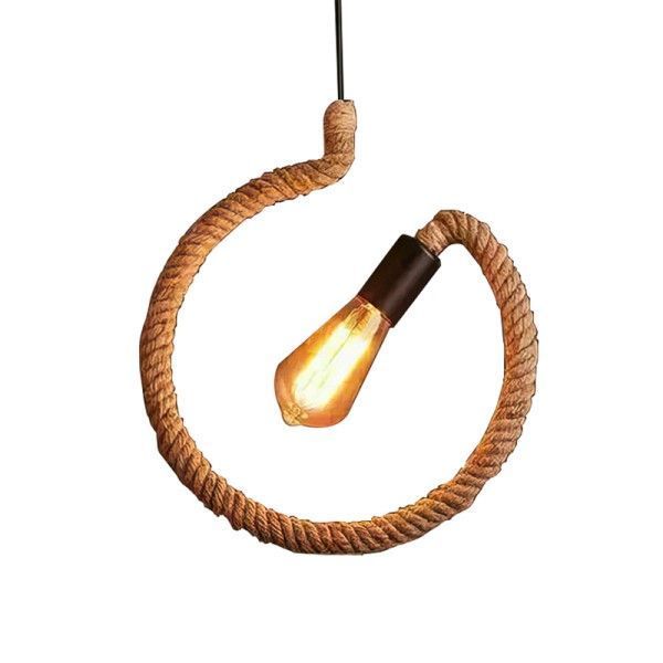 Lampara Colgante Cañamo Metal 1 Luz Rustica ampolleta incluida-0