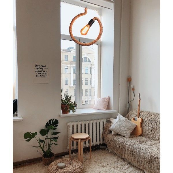 Lampara Colgante Cañamo Metal 1 Luz Rustica ampolleta incluida-1