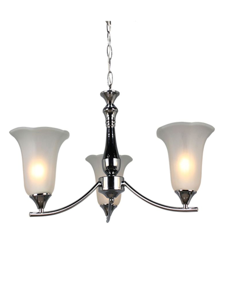Lampara Colgante cuerpo Metalico Cromado 3 Tulipas de Vidrio muy Elegante -0